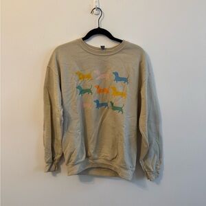 Size M Beige Sweater with Colorful Dog Print